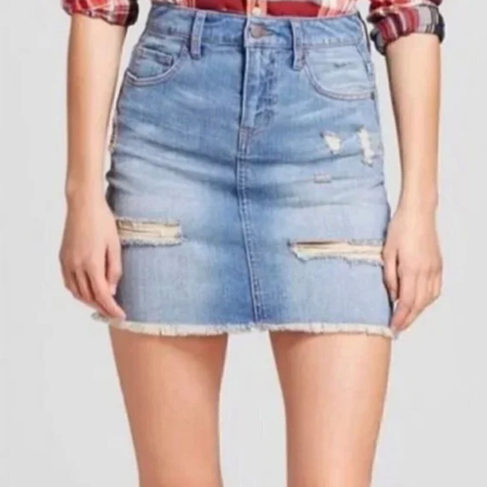 Mossimo Supply Co. Womens Size 10/30 Mini Cut Off Denim Skirt Distressed Stretch